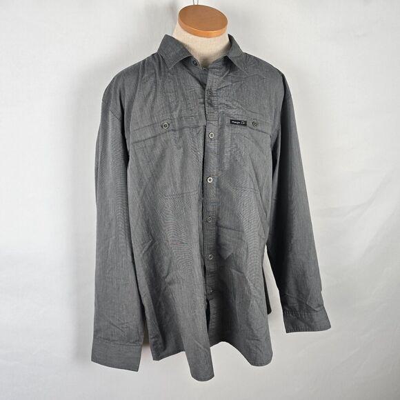 Wrangler Shirt Men's 2XL Gray Long Roll Tab Sleeves Collar Button Down - Picture 14 of 16